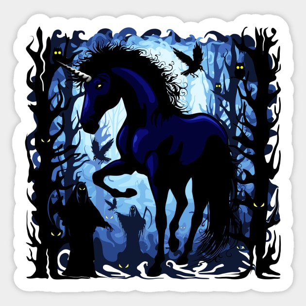 Unicorn Black Magic, Dark Side Demonic Fantasy Creature Sticker by BluedarkArt